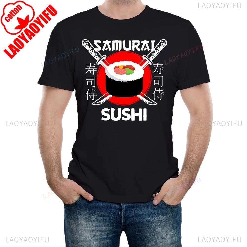 Samurai Sushi Japanese Restaurant Mens TShirt Sushi Lover Summer Casual T Shirt Men Daily Life Crewneck Cotton Short Sleeve