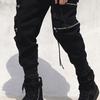 Men Cargo Pants Strap Zipper Decor Loose Ankle-banded Mid-rise Solid Color Multi Hip Hop Streetwear Outdoor Travel Sport Trousers