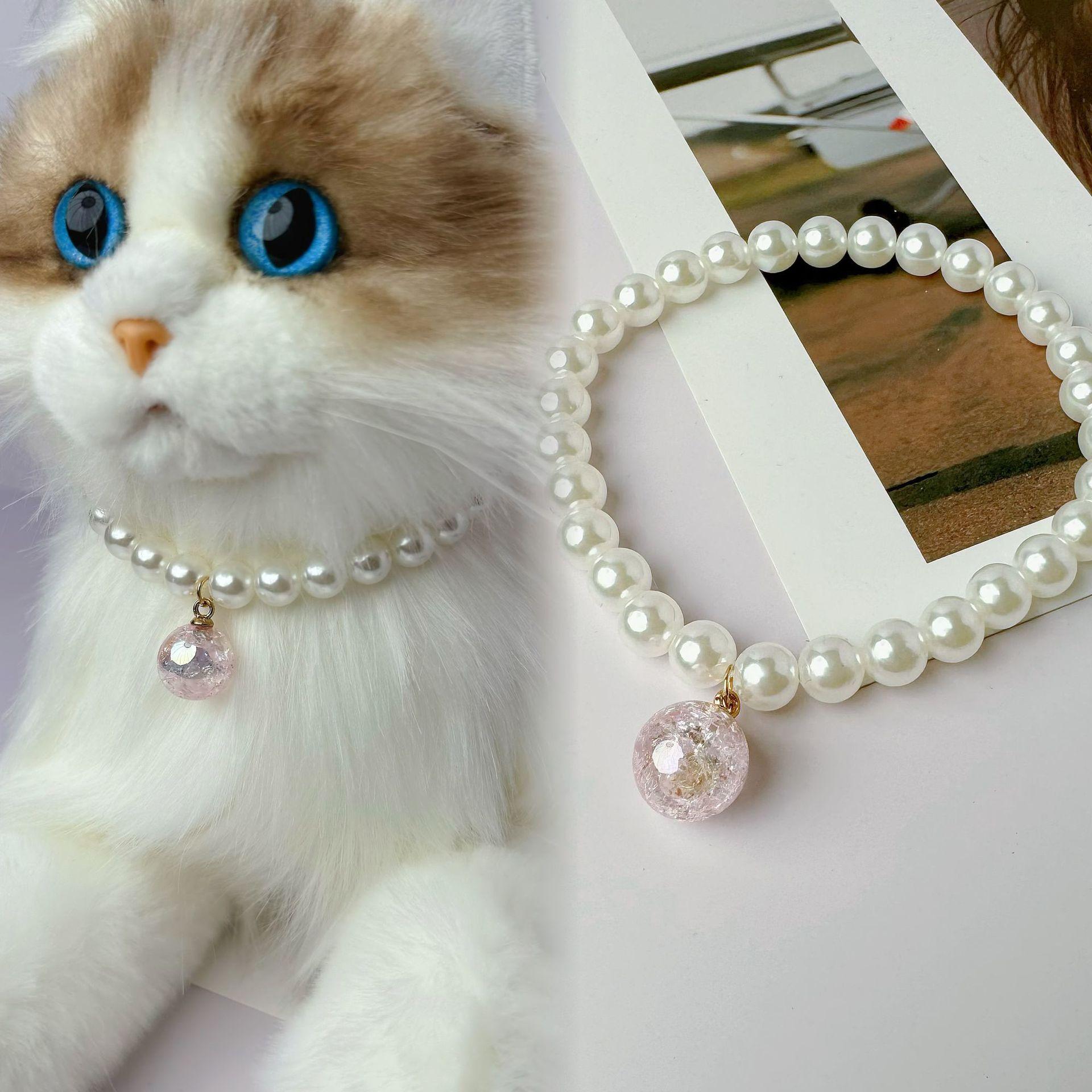 A Charming Cat Hanging Ring, Cute Cat Pendant Necklace, Handmade Exquisite Pet Collar Cat Decorative Accessories. Perimeter 20cm розовый