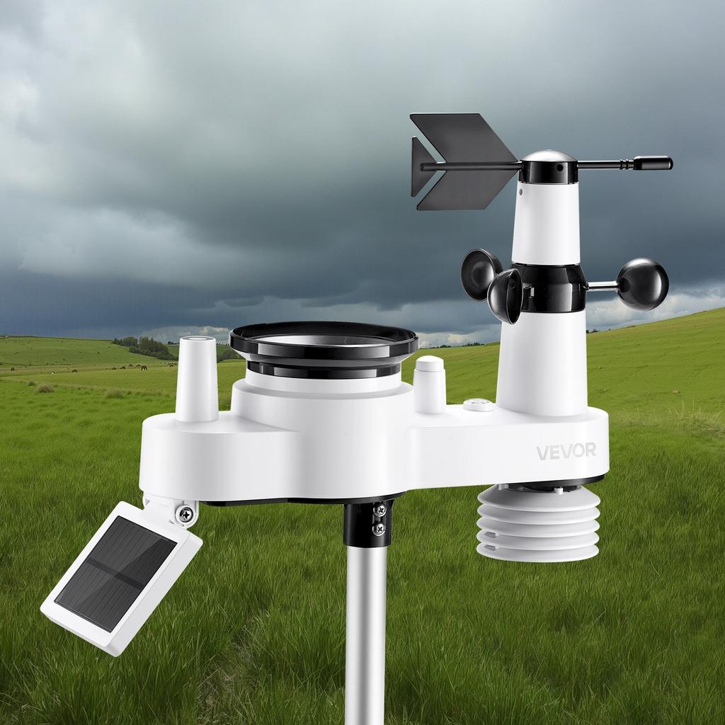 VEVOR 7-in-1 Wi-Fi Weather Station, 177.8 mm TFT Display, Wireless Solar Powered Outdoor Sensor, Rain Gauge, Indoor Outdoor for Weather Forecast