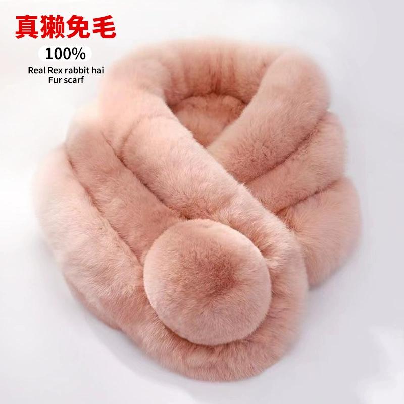 Versatile Rabbit Hair Scarf Women's Autumn and Winter Warm Real Rex Rabbit Hair Scarf Solid Color Children's Universal Thickened Hair