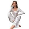 Women's Floral Long Sleeve Pajama Set Crop Top And Wide Leg Pants Sleepwear Set Casual 2 Piece Pjs Lounge Set
