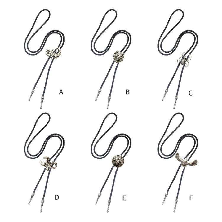 Men's Cowboy Bolo Tie Vintage Western Accessory Metal Scorpion Animal Pendant Adjustable Leather Cord Necktie Necklace