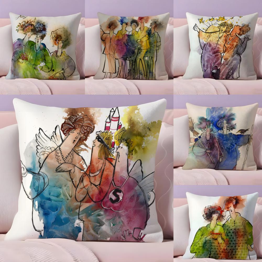 Humorous W-Watercolor P-Paintings Pillow Case Pillow Case Plush Fabric Soft Double Sided Print Home Sofa High Quality Cushion