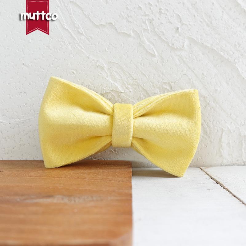 MUTTCO Yellow Velvet Double Layer Bow Dog Collar Ornament - UBT-145 XS (10*6 CM)