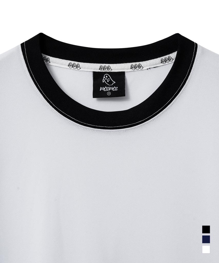 MOZMOZ Essential Air Mesh Short Sleeve Ringer T-Shirt White