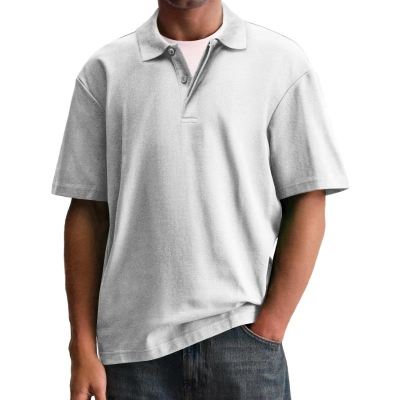 Mens Casual Solid Color Henley Short Sleeve Polo Shirt S