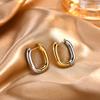 Trendy 2 Tones Minimalist Stainless Steel Hoop Earrings for Women, Gold Color Star Square Heart Huggies Ear Jewelry Accessory