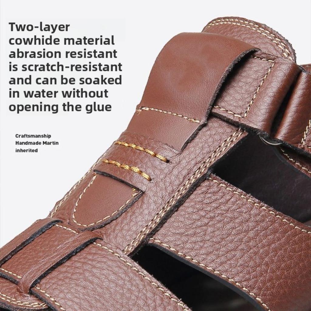 Top Layer Cowhide Sandals Men's Genuine Leather Cowhide Summer New Anti Slip Beach Shoes Driving Slippers