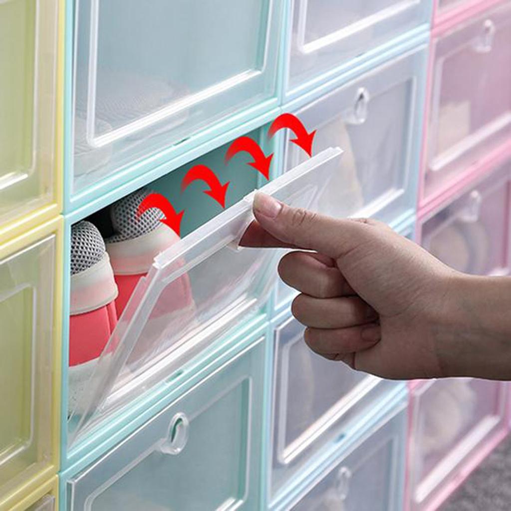 8pcs Foldable Clear Shoes Storage Box Plastic Stackable Shoe Organizer Waterproof Dust Proof Shoes Stand Storage Organizer