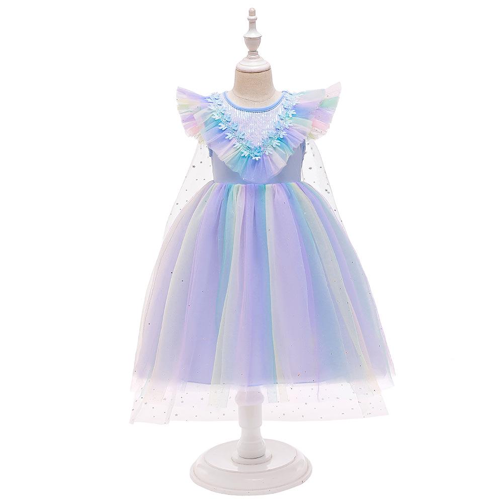 Robe de princesse Elsa à paillettes Frozen 2 avec traîne en maille amovible et manches duveteuses 110cm