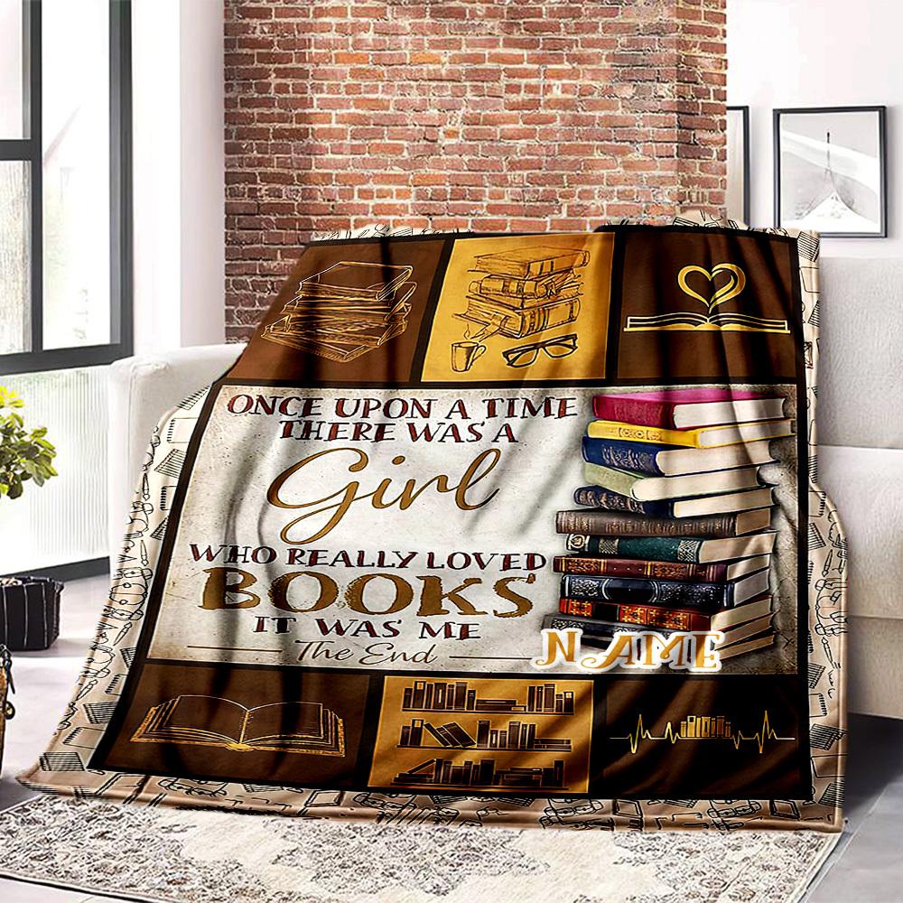 Once Upon A Time A Girl Who Loved Books Story Throw Blanket Text Comfortable Texture Perfect For Sofa Couch Office Bed Picnics Ideal For All Seasons