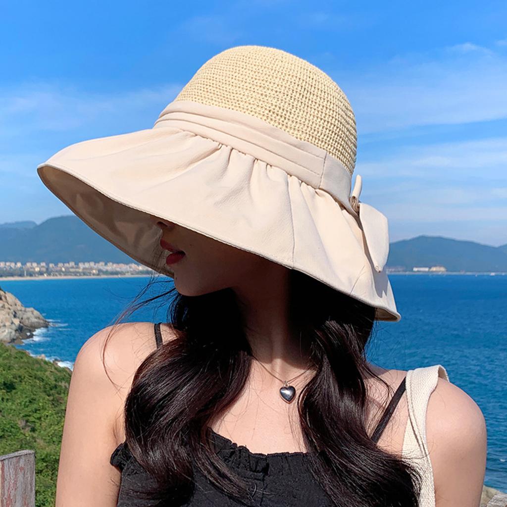 Women's Big Brim Sunscreen Breathable Sun Visor Bucket Hat with Sweet Bowknot