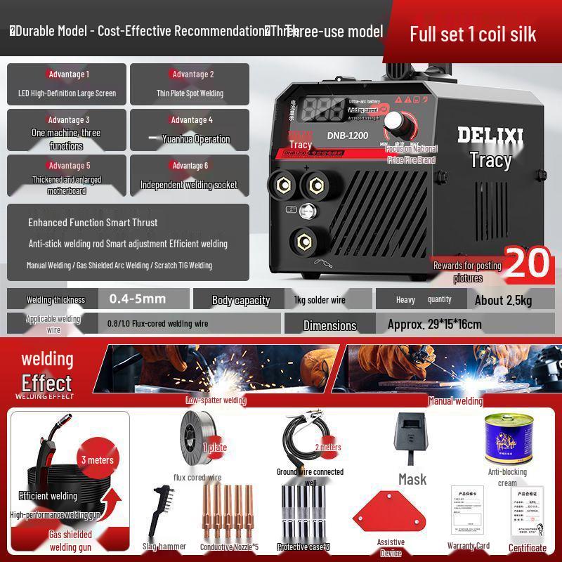 

Delixi 220V Gasless MIG Welder 1200: Three-in-One Household Industrial Electric Welding Kit
