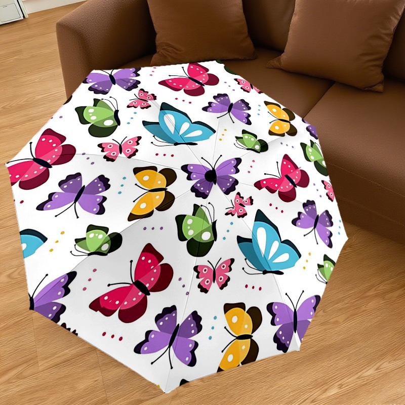 1PC butterfly pattern Umbrella-8-Rib Reinforced Portable Folding Travel Suitable for All Seasons Outdoor Daily Use-G373