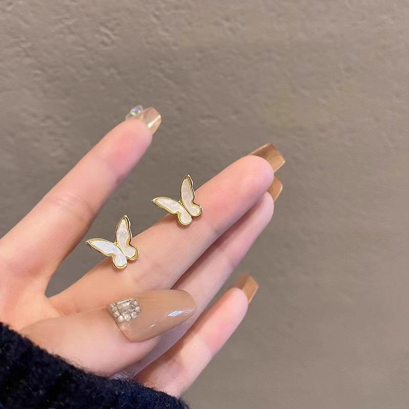 White Butterfly Drip Oil Ear Clips: Elegant, High-End, Exquisite, Non-Pierced, Light Luxury Earrings for Women