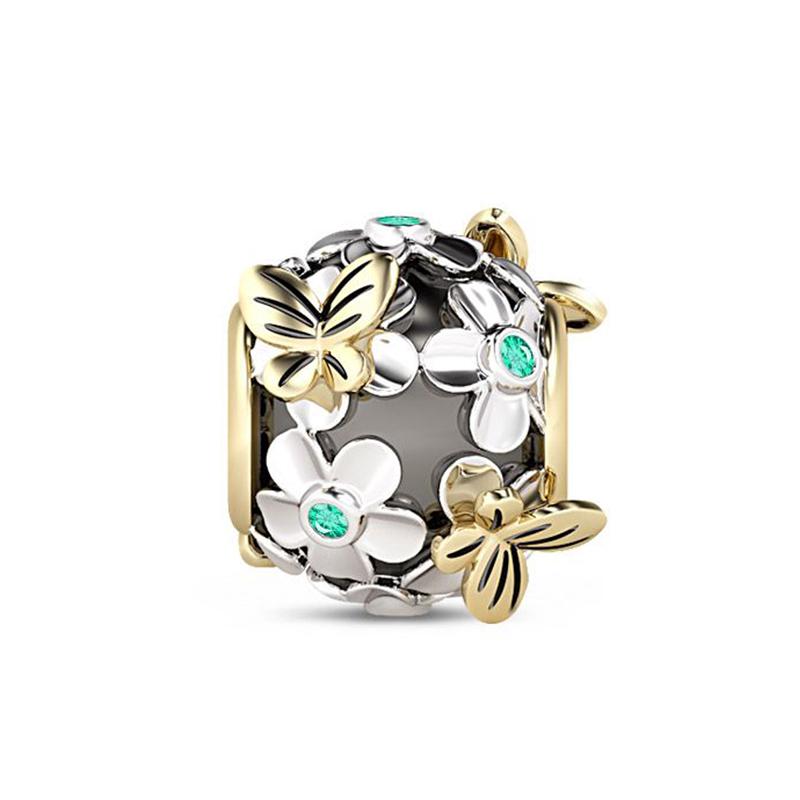 New 925 Silver Pink Butterfly And Rainbow Bee Dangle Charms Fit Original Bracelet Women Fine DIY Jewelry Gifts