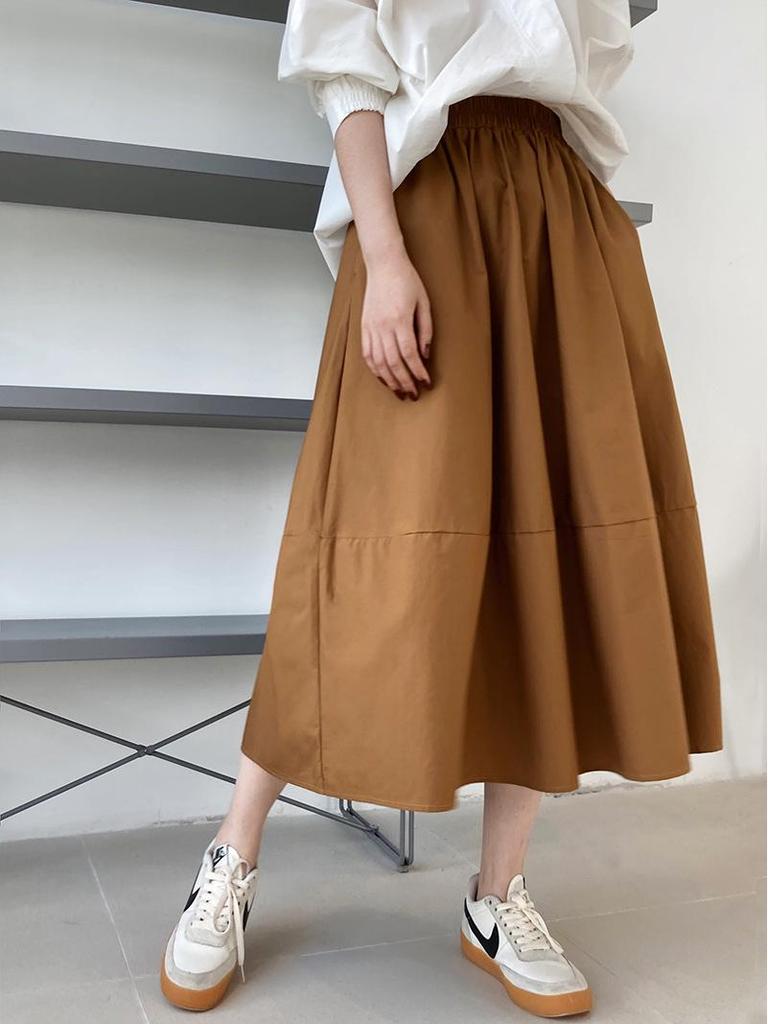 Luxi Autumn High Waist Slim Puffy A-Line Skirt with Elastic Waist and Medium Long Swing.