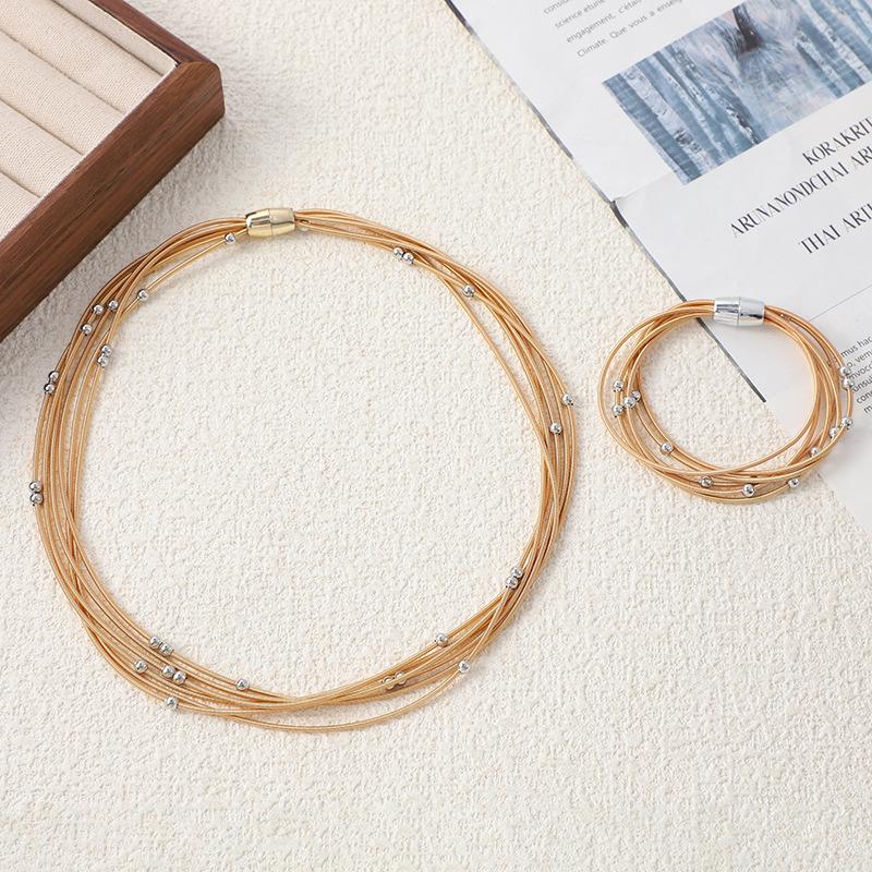 Bracciale Collana con Perline a Vento Catena Multi-Strato di Alta Gamma Catena Elastica a Mano di Nicchia Catena per la Clavicola