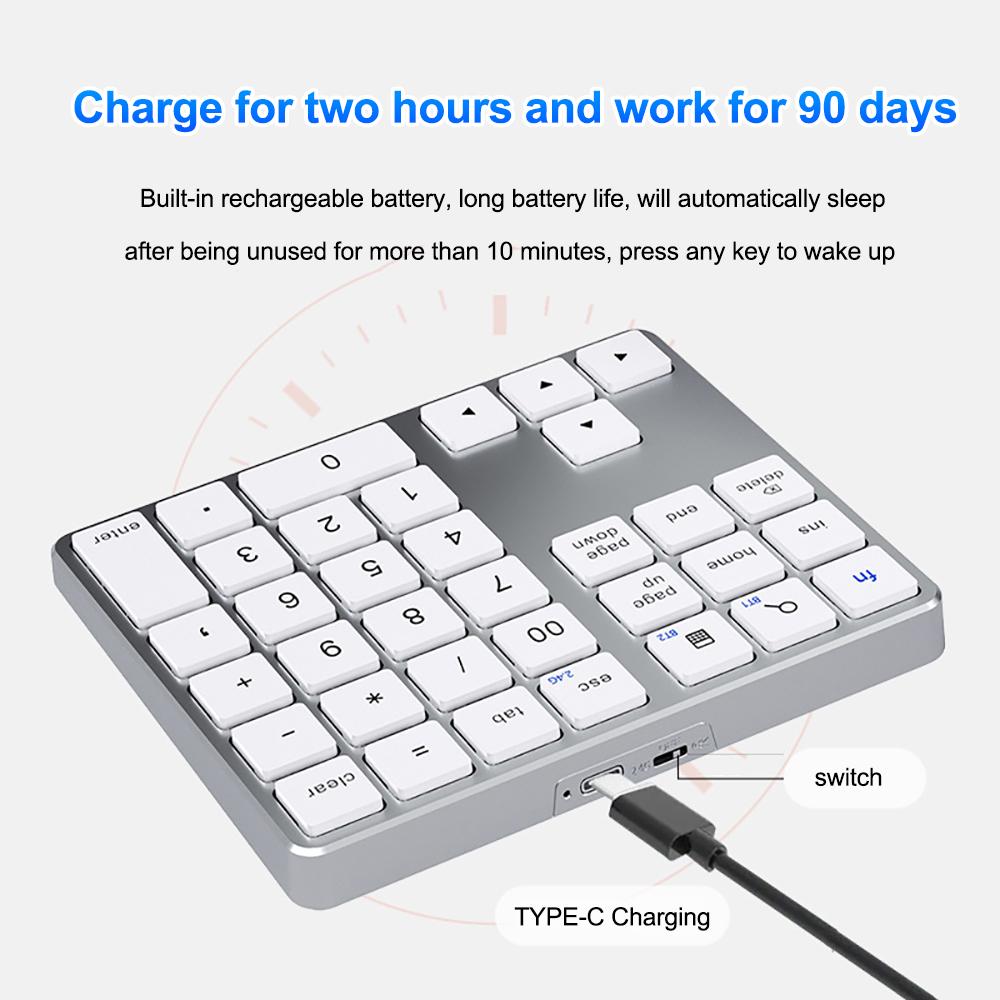 Dual Mode Numeric Keypad 2.4G Wireless Keyboard Dual Bluetooth Keyboard Digital Keyboard 300mAh Battery Rechargeable Numpad