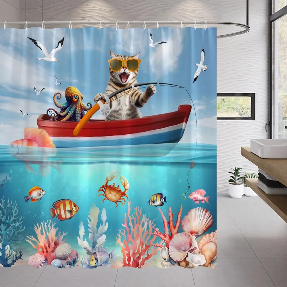 Dinosaur Funny Dino Kids Shower Curtains Bathroom Set Boys Animal Shadow Girls Cartoon Silhouette Black White Art Bathroom Decor