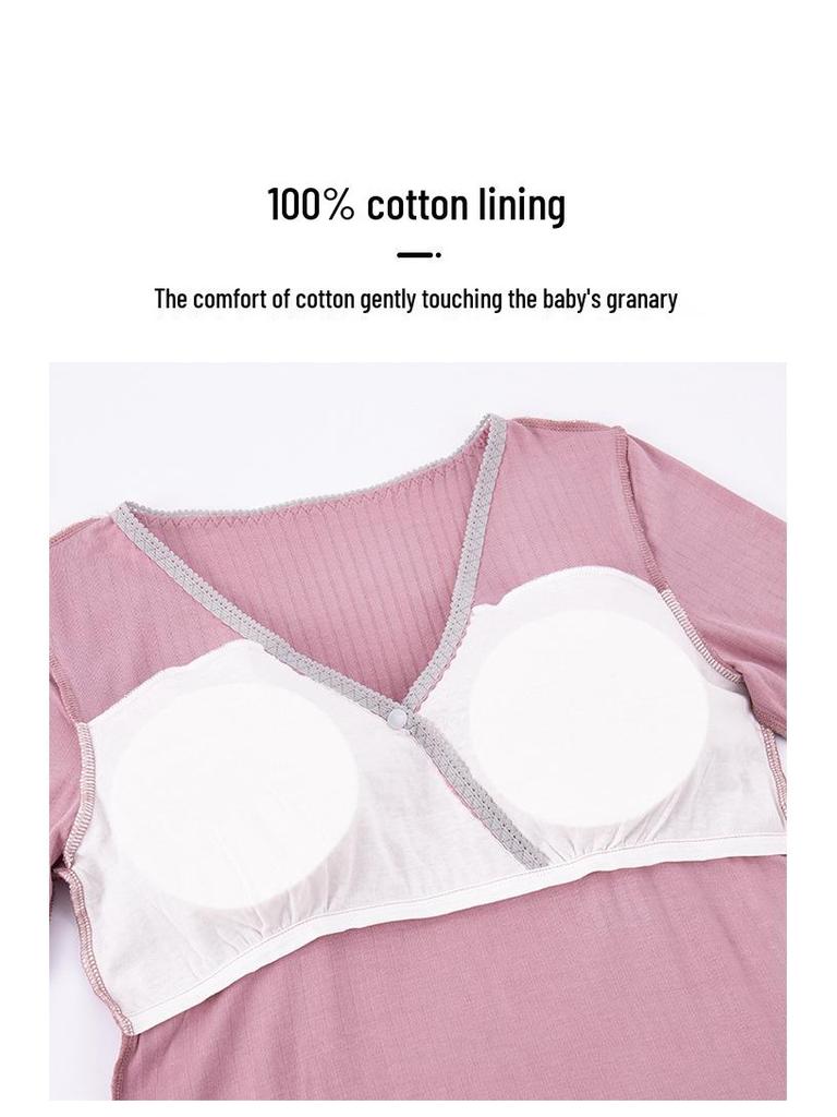 V-Neck Nursing Dress with Insertable Cups for Breastfeeding - Fashionable Postpartum Pajamas