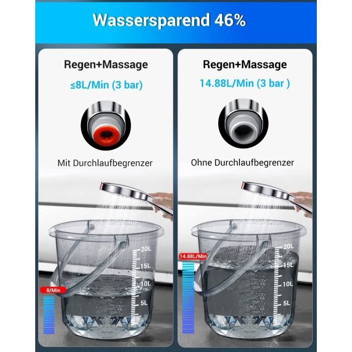 Duschkopf - SREWOHS - Energiesparend - Erhöht den Druck - Verchromt - Wandmontage