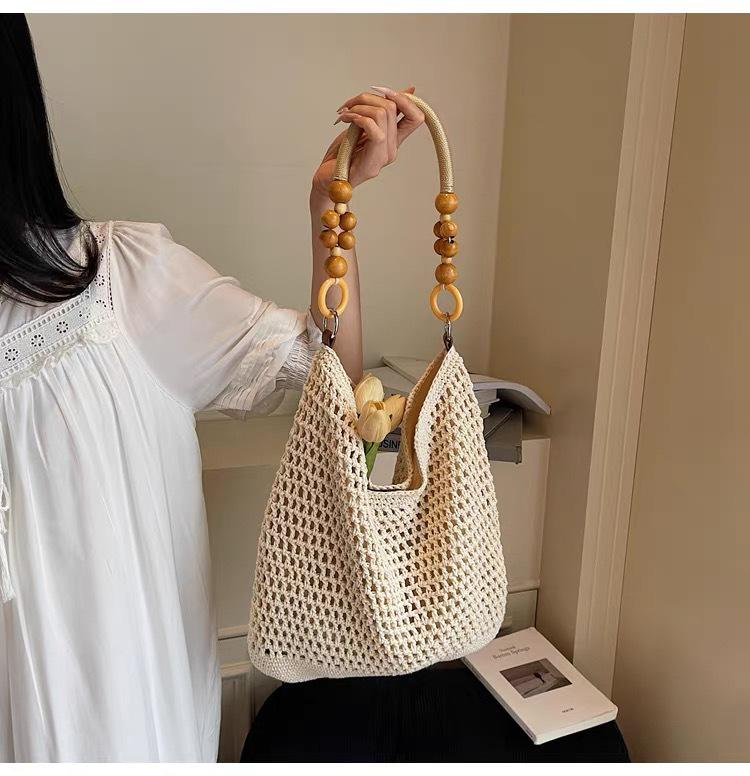 Women's Large Capacity Woven Beach Tote Bag - Versatile Hollowed-Out Shoulder Net Bag