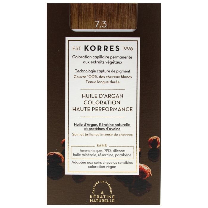 Coloration Permanente - KORRES - Blond Doré 7.3 - Sans ammoniaque - Pour tous types de cheveux - Crème