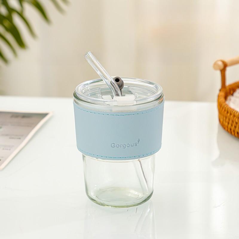 Haushaltskaffeegetränke Hitzebeständige Glasbecher, Strohhalme mit großem Fassungsvermögen, Büro-Wasserbecher mit Deckel