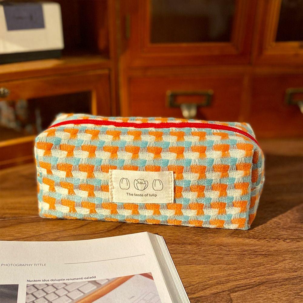 

INS Pencil Bag Woven Cosmetic Storage Bag Rainbow Pencil Case School 03