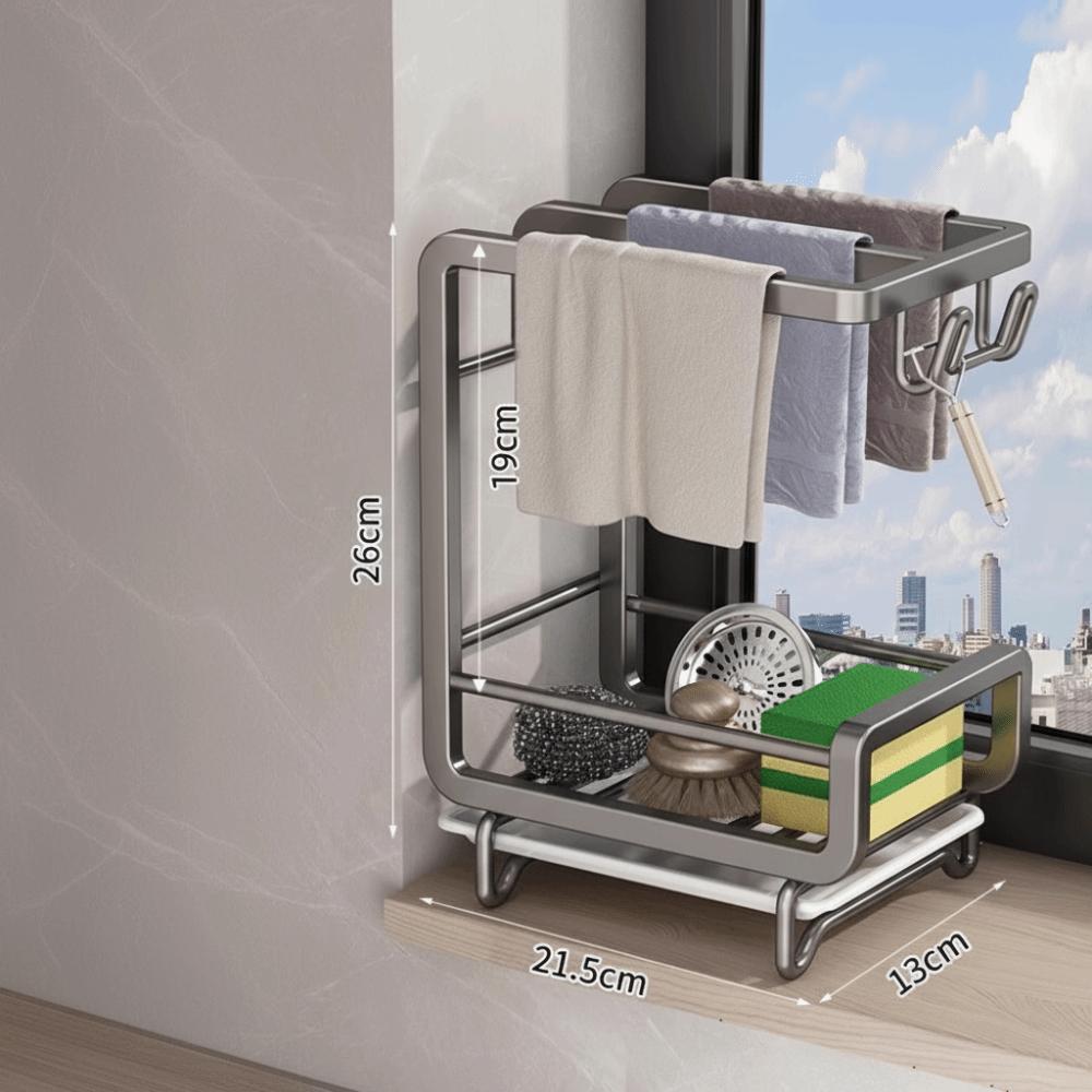 

Multifunctional Wall-mounted Dishcloth Rack Countertop Space Saving Sink Drain Rack 2 Layers Organize Shelf Sink Area