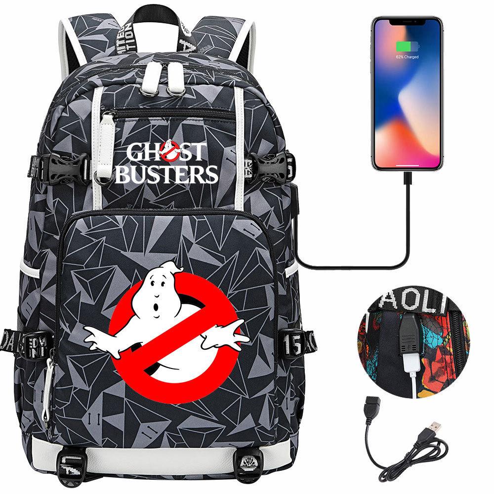 Batoh Ghostbusters s potiskem a USB nabíjením pro teenagery, studenty, na běžné cestování, venkovní denní batoh