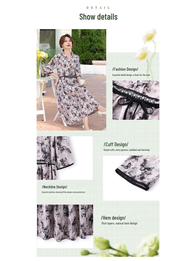 Elegant Summer Mid-Sleeve Dress for Middle-Aged & Elderly Women