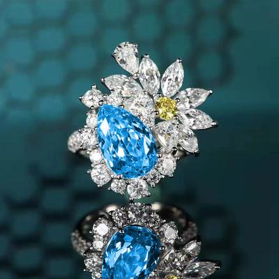 Imitation Aquamarine Fireworks Lovers Earrings Earrings Set Luxury Water Drop-Shaped Topaz Open Color Treasure Ring