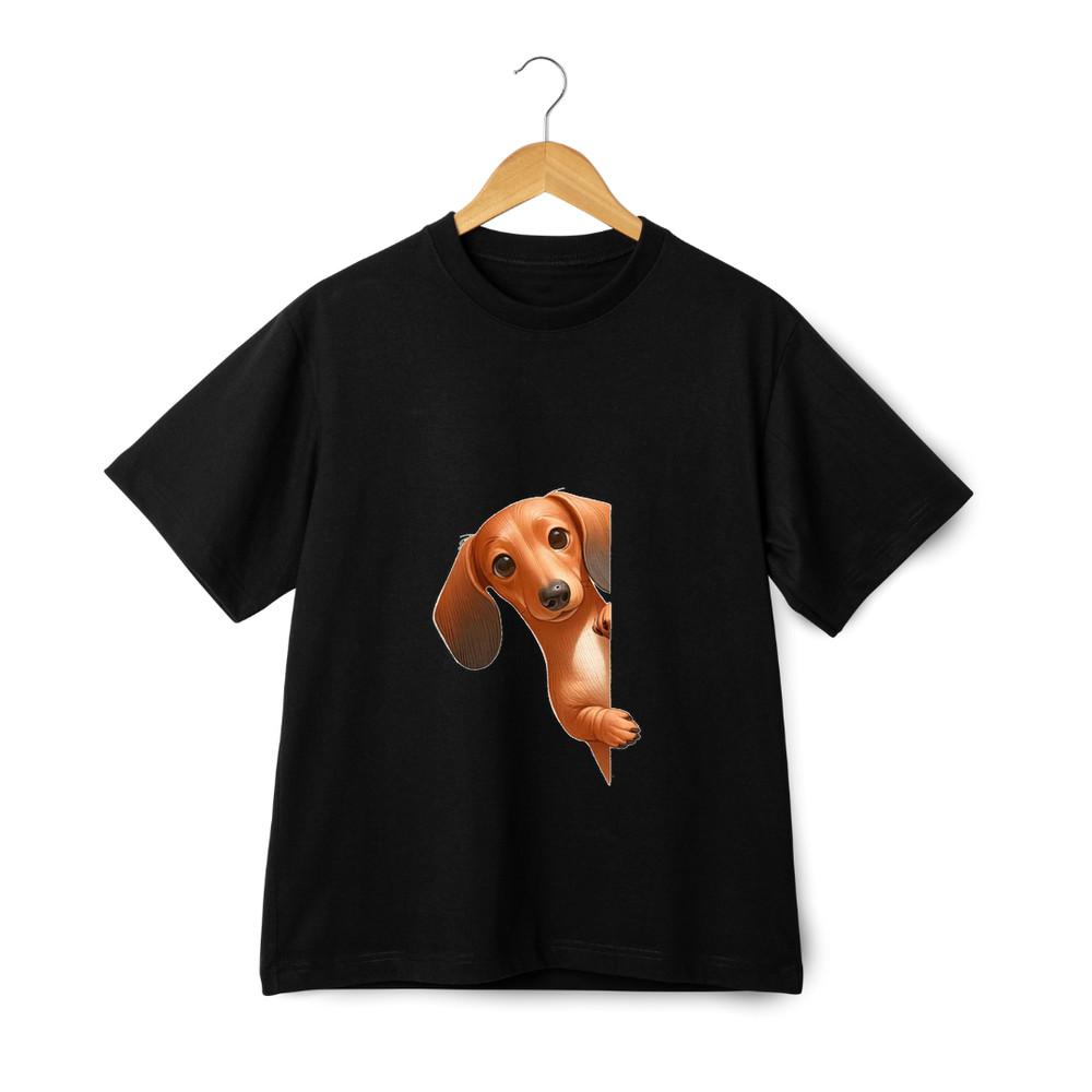 

Dachshund Peekaboo T-Shirt - Unisex Cute Wiener Dog Cartoon Graphic Tee L