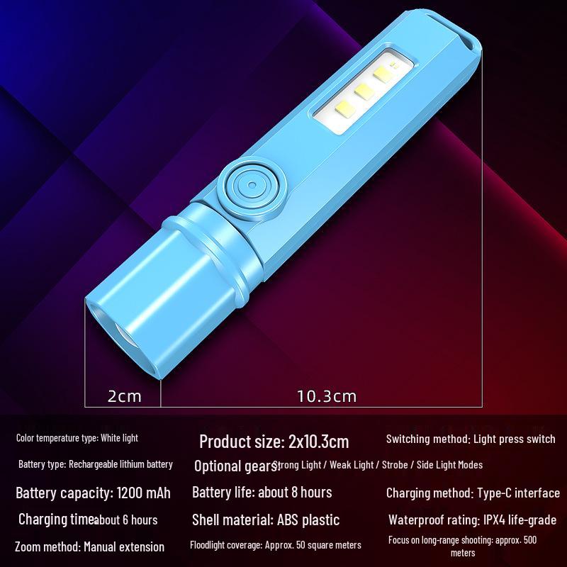 Rechargeable LED Flashlight: Mini, High-Power, Strong Illumination, Lightweight Plastic Design for Household Use