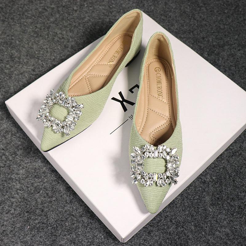 Fashion Large Size Flat Shoes for Women Spring Autumn New Fashion Rhinestone Shallow Mouth Boat Shoes Comfortable Pointed Luxury Shoes