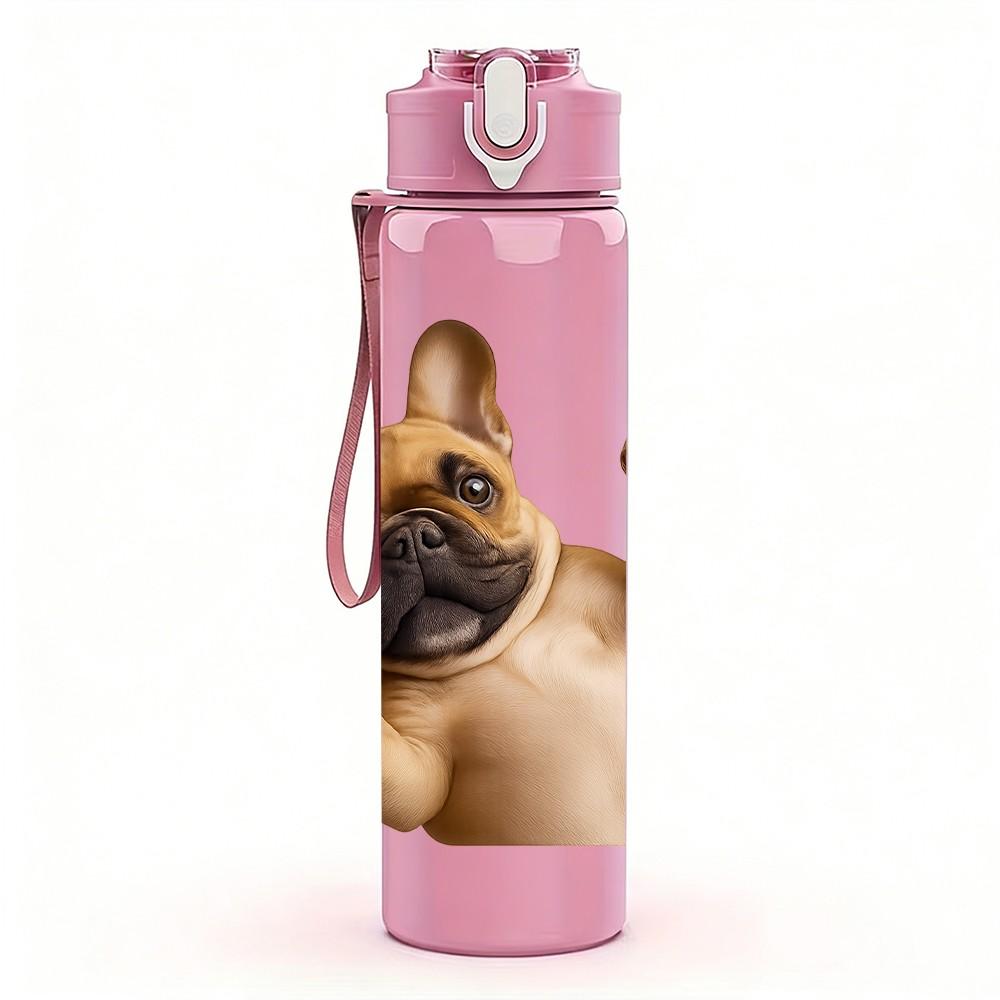 1PC French Bulldog Funny Pose 750ml Color Plastic Sports Water Bottle Leakproof Flip Straw Lid Suitable for Sports Office Home Use
