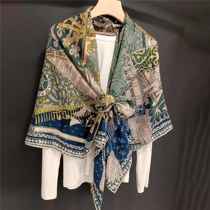 Hochwertiger doppelseitiger quadratischer Schal aus Maulbeerseide und Kaschmir, Herbst- und Winterschal, warmer Schal, Schal, Geschenk für Damen im chinesischen Stil