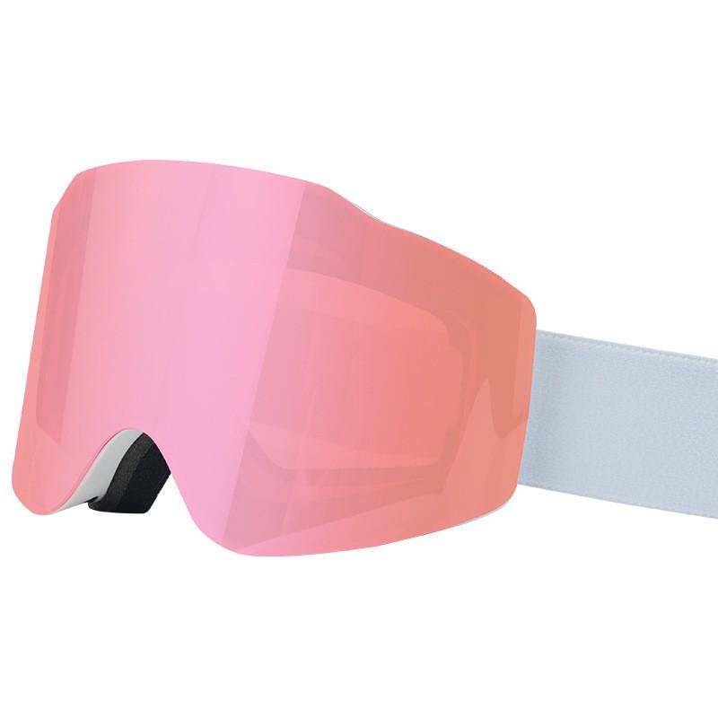 Magnetic Ski Goggles Double Lens Anti-Fog Snowboard Eyewear Adults With Prescription Insert Compatibility White Frame Pink Lens
