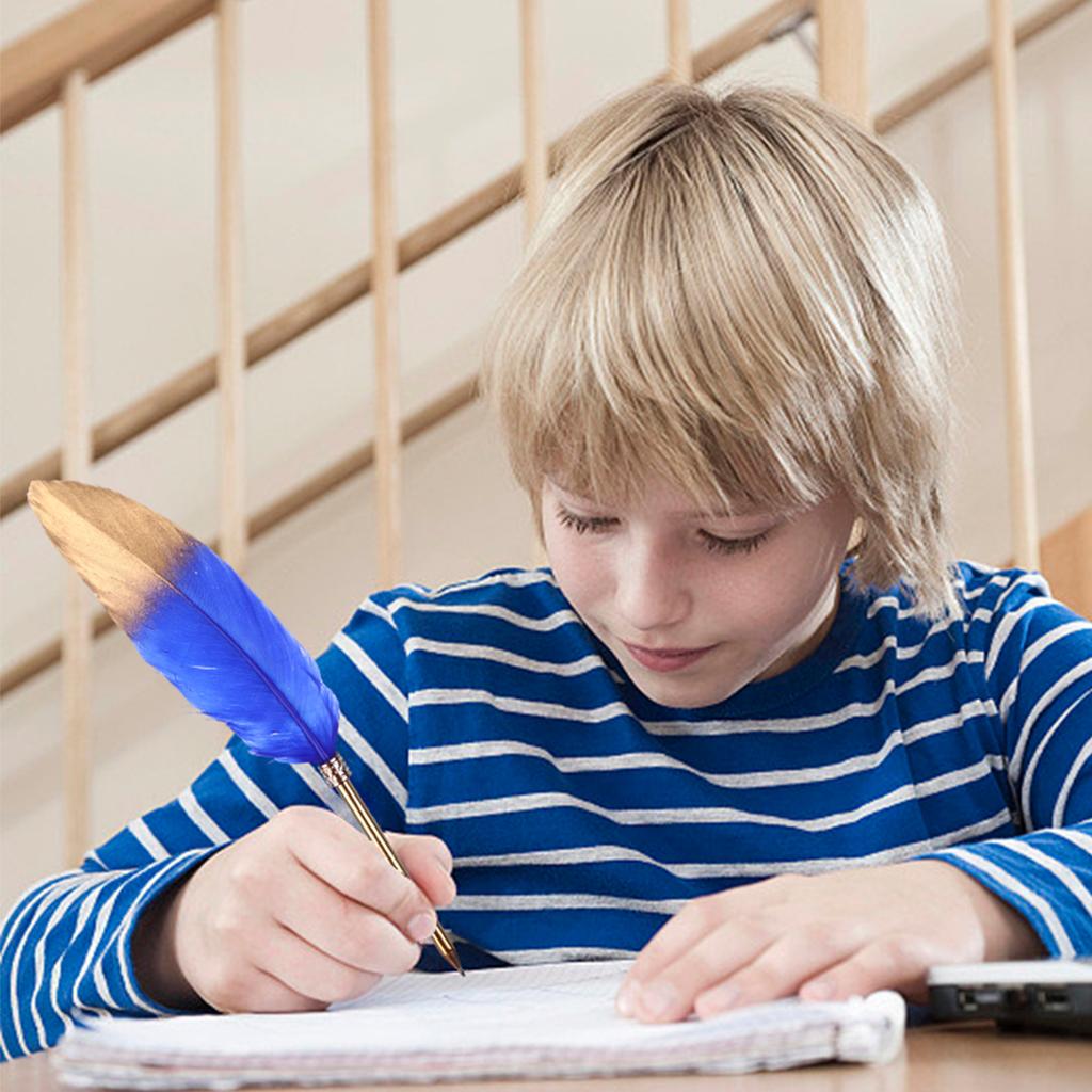 Banban 10 Pcs Feather Quill Ballpoint Pens Bulk 0.5Mm Ink Feathered Vintage Pens Refined Plated Rod Pen Feather Stationery Pens