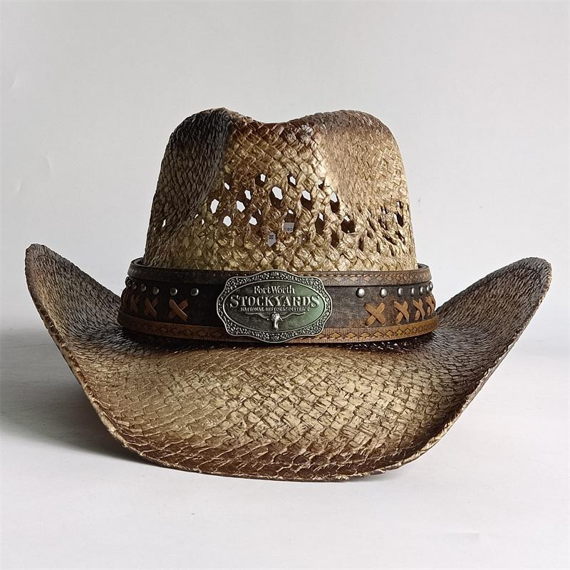 Westlicher Cowboy-Strohhut Bestickter Aufkleber 2026 Niedrigpreis-Ausverkauf Cowboyhut Sonnenhut Frühling/Sommer Breitkrempiger Hut Sombrero