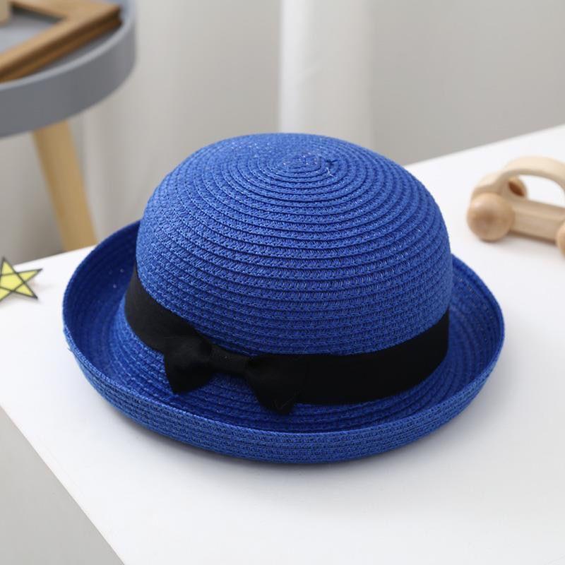Fundă rotundă Pălărie de paie cu margine rulată Călărie de femeie pe plajă Protecție solară Pălărie de top pentru copii Pălărie cool de primăvară și vară