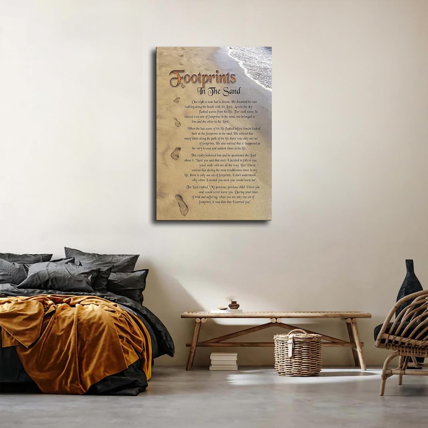 YuplaN Footprints In The Sand Poem Inspirational Canvas Poster Holiday Gift HD Picture Modern Aesthetics Mural Wall Art Decoration