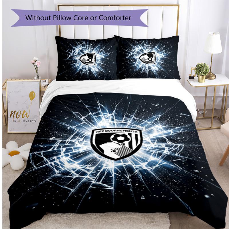 Bournemouth Football Printed 3 Pieces Bedding Set, Comfortable Skin Friendly Bedroom Duvet Cover Set