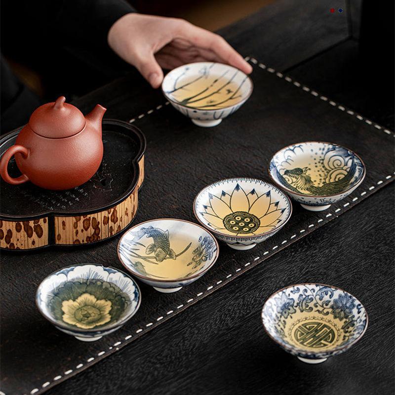 10 Pcs/Set Blue And White Porcelain Tea Bowls Small Ceramic Kung Fu Teacups Vintage Single Master Cup With Gift Box Teaware Set