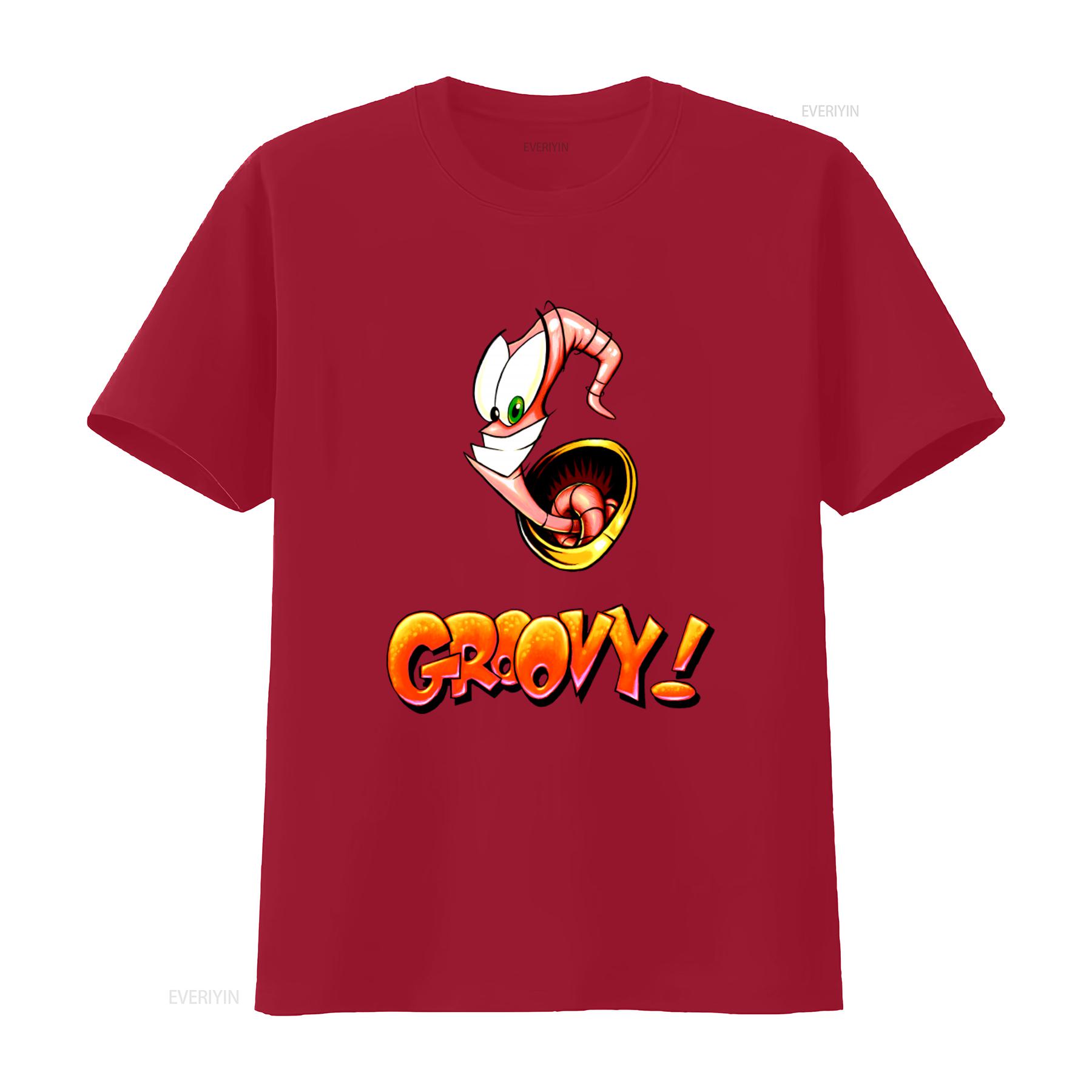 Earthworm Jim Groovy Video Game Player T Shirt for Fashion Casual vintage Washed fashion designer clothes homme Breathable S
