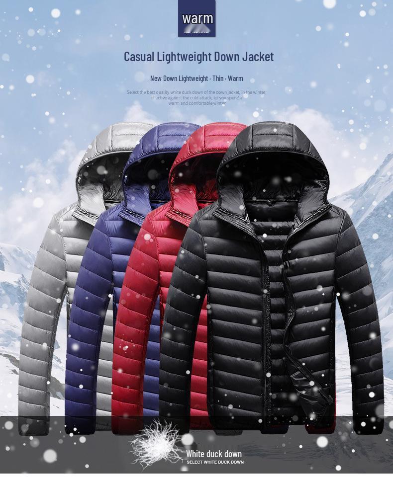 2024 Men's Lightweight White Duck Down Hooded Jacket - Short, Warm, Long Sleeve Outerwear