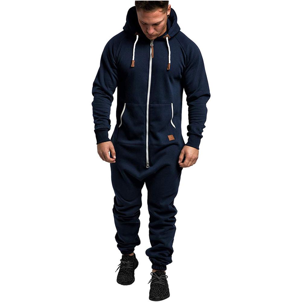 Herre Sport Varm Fleece Heldragt Fluffy Lounge Voksen Én Del Mandlig Jumpsuit Med Hætte Onesies Til Voksen Løb Lynlås Suit